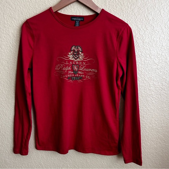 Ralph Lauren Jeans Co Red Long Sleeve Crewneck Tee - Picture 1 of 7